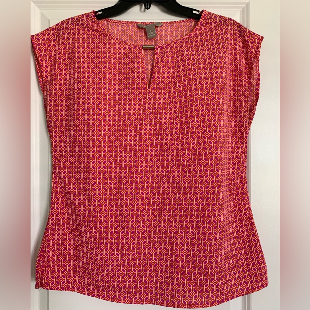Banana‎ Republic Women’s Pink Orange Geometric Print Blouse Small